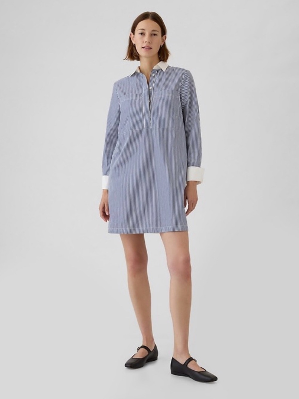 GAP Navy & White Striped Cotton Poplin Shirt Dress with Contrast Collar/Sleeves